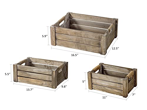 Set of 3 Rustic Wood Nesting Crates (Rustic Gray)