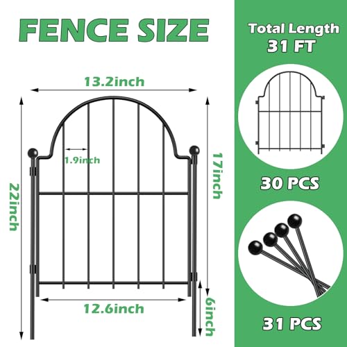 30 Pack Decorative Garden Fence (Black / 17 in(H))