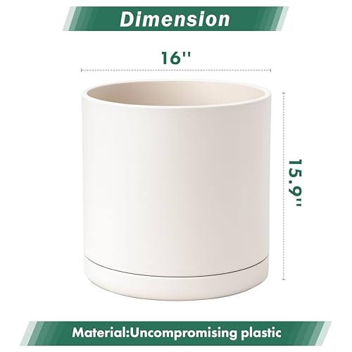 Plastic Planter Pot with Saucer (16 Inch / Oatmeal)