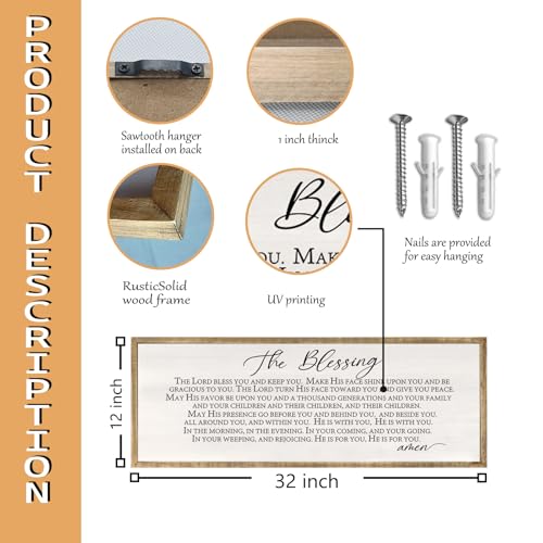 The Blessing Wall Art 32x12 Inch Wood (32"L x 12"W / The Lord Bless You And Keep You (Wood))