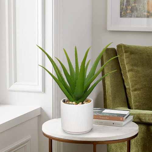Artificial Succulent Aloe Plants 12 Inch Faux Succulents with Ceramic Pot Fake Aloe Potted Plant for Home Indoor Bathroom Table Bedroom Shelf Office Decor (Green Aloe-13")