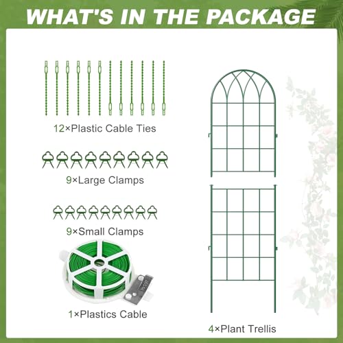 4 Pack Garden Trellis for Climbing Plants (59''H x 16''W/4 Pack / Green)