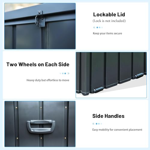 Outdoor Metal Storage Deck Box Waterproof 200 Gal Patio Pool Deck Box (Dark Grey)