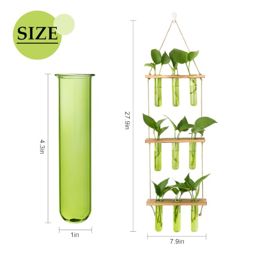 Wall Hanging Propagation Station with Wooden Stand Green (Green-9 Tube Vase)
