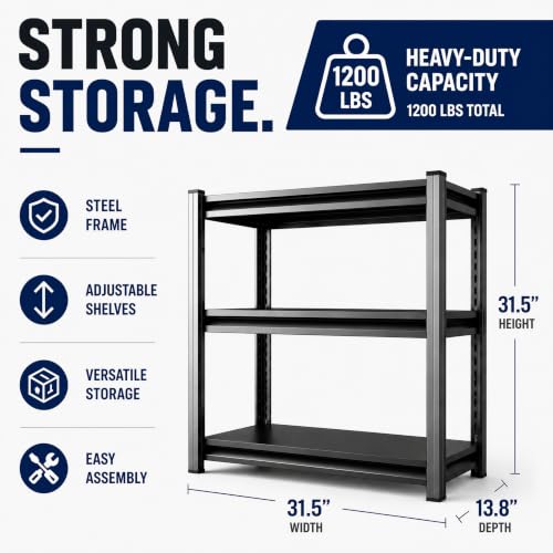 Garage Shelving Heavy Duty Shelving Unit (3TIER 31.5"H×31.5"W×13.8"D)