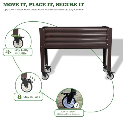 Anleolife Rolling Elevated Raised Garden Bed with Wheels (48x18x35 in / Cafébronze)