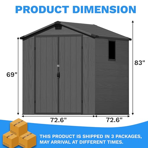 6x6FT Plastic Outdoor Storage Shed with Floor (6x6FT / Dark Gray)