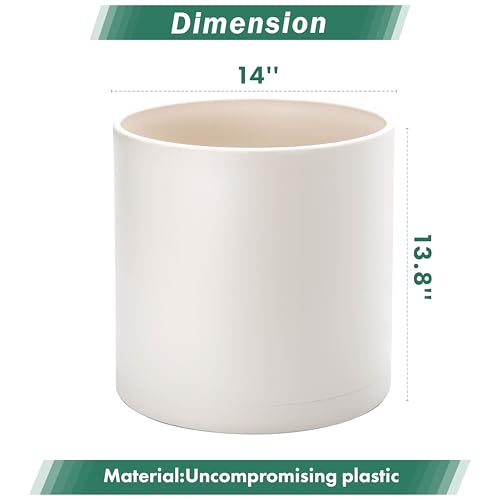 Plastic Planter Pot with Saucer (14 Inch / Oatmeal)