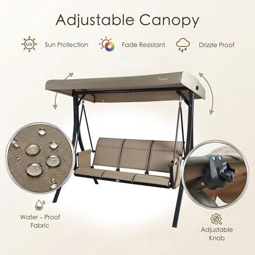 Brenda 3 Seat Outdoor Porch Swing Glider (Beige)