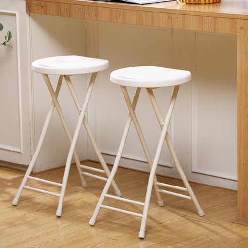 2 Pcs 24 Inch Tall Folding Chair Portable Plastic Stool Chair Heavy Duty Foldable Bar Stools with Handle for Adults Kitchen Counter Room Home Camping Indoor Outdoor (2 Count)