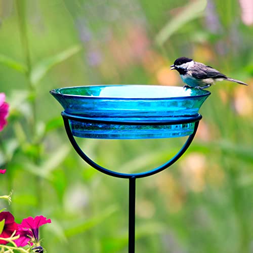 Cuban Garden Bird Bath & Feeder Stake (Aqua Blue)