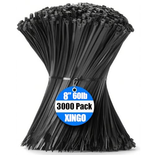 3000 PCS Black Zip Ties 8 Inch (8 inch (60 lbs, 3000 pcs) / Black)