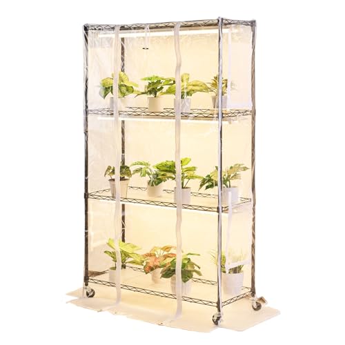 Indoor Greenhouse with Grow Light (Black，4-Tier，Greenhouse with Mechanical Timer / 4-Tier)