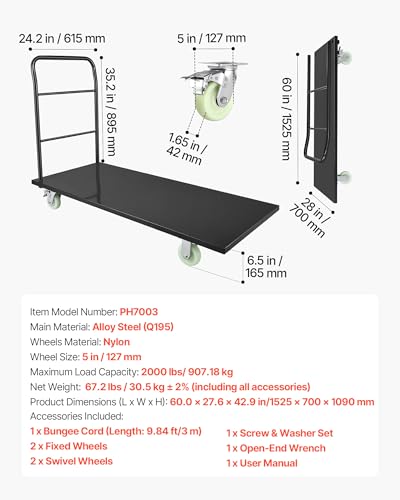 2000 LBS Heavy Duty Platform Truck (60.0 x 27.6 x 42.9 in/1525 x 700 x 1090 mm)