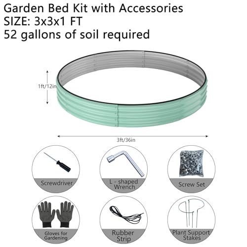 Galvanized Metal Planter Round Raised Garden Bed Kit for Gardening Outdoor (Pale Green / 3x3x1FT（2pcs）)