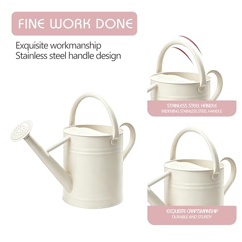 Metal Watering Can for Outdoor Plants (Cream White)