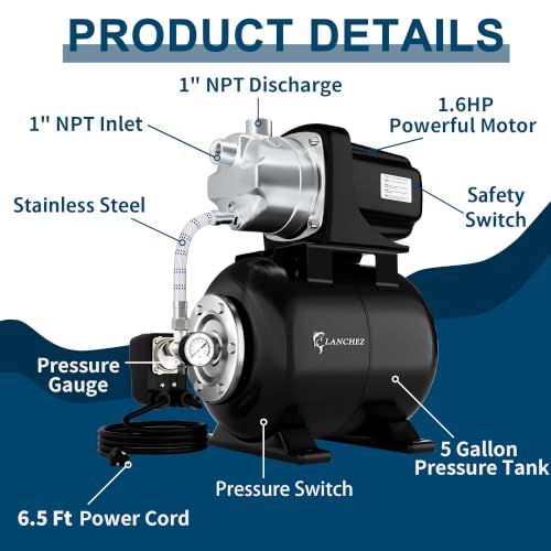 1.6HP Shallow Well Garden Pump (Glossy Black)