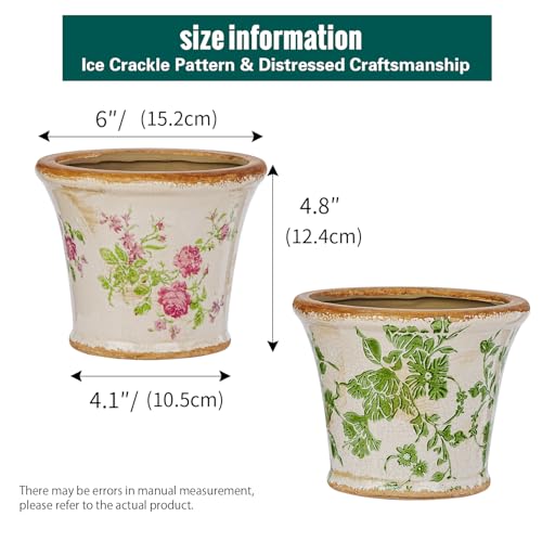 Ceramic Flower Pots (Round - 2pcs - Green & Pink)