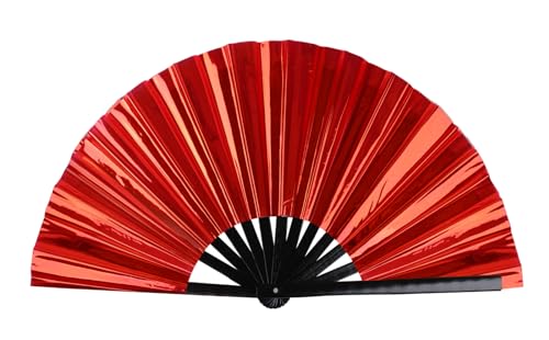 Large Holographic Folding Hand Fan for Line Dance (Red)