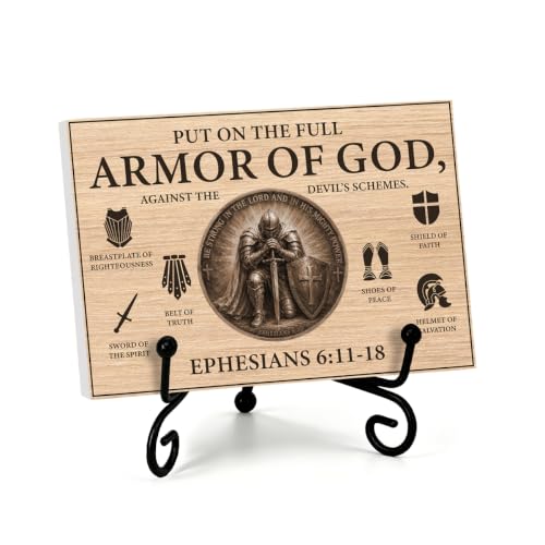 Armor of God Wooden Plaque Home Office Book Shelf Table Decor 5.5x7.9Inch (Multicolor 1755 / Wooden sign with iron frame（5.5 x 7.9 inches）)