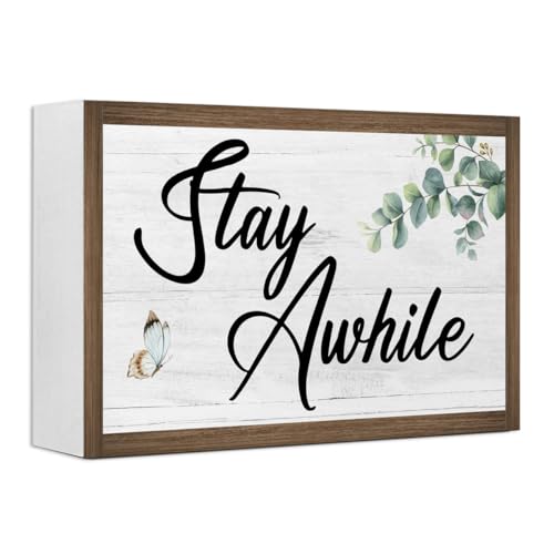 Stay Awhile Wooden Box Sign Desk Decor (Stay Awhile)