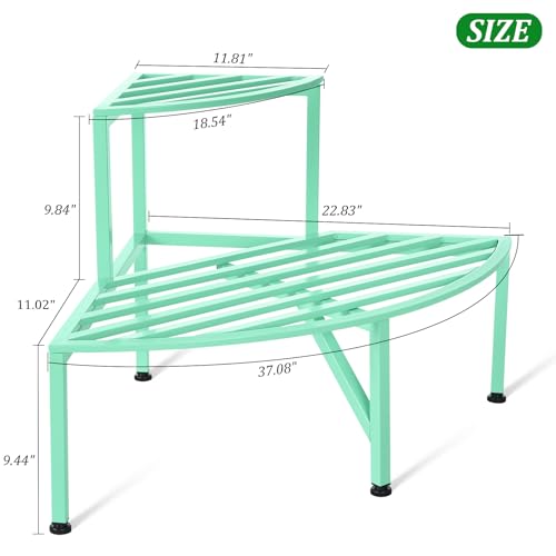 2 Tier Corner Plant Stand Outdoor Metal (Corner-Mint Green)