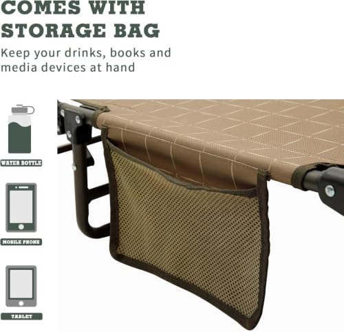 Portable Folding Camping Cot Lightweight (Khaki 76L x24.8W x 8.6H")