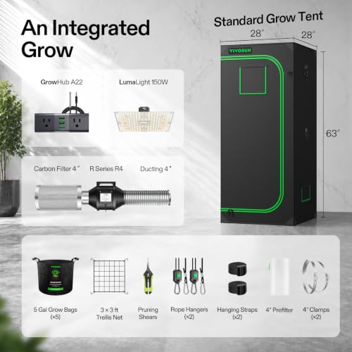 2.3x2.3ft Grow Tent Kit with 150W LED Grow Light A22 Smart Plug (28"x28"x63")
