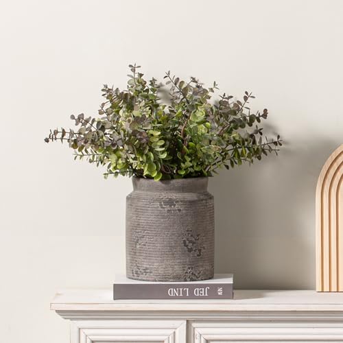 Ceramic Flower Vase 7.5 inch Farmhouse Rustic Vase for Home Decor Handcrafted Pottery Terracotta Vases for Dining Table Decor Fireplace Living Room Bathroom Wedding Centerpiece (01-m-dark Gray)