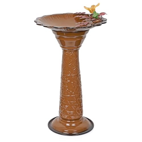 ORS112BR Vintage Outdoor Shallow Bowl Metal Pedestal Birdbath with Stand (Brown)