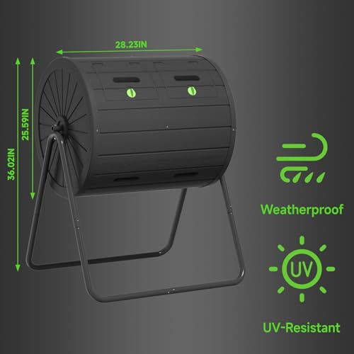 Dual Chamber Tumbling Composter 45 Gallon Large Outdoor Tumbling Composter Efficient Batch Composting Easy Turn Design (Classic Black / 45 Gallon)