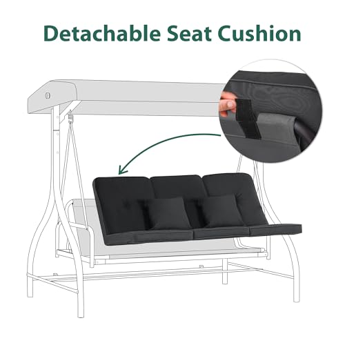 3 Seat Outdoor Patio Swing Chair (Black)