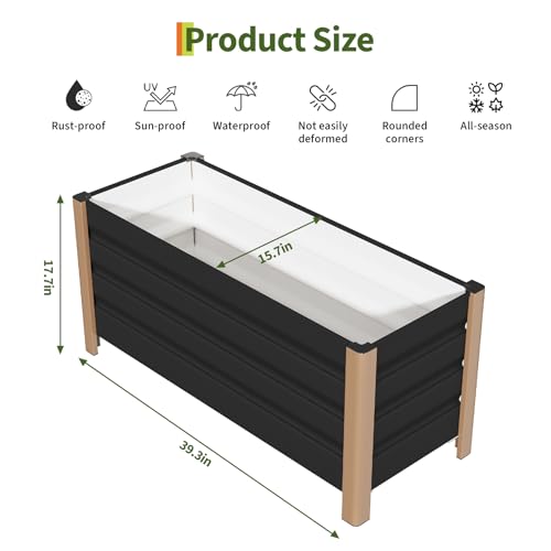 39"x16"x18" Gary Aluminum Raised Garden Planter Box (39x16x18 Inch / Gray W/ Bottom)