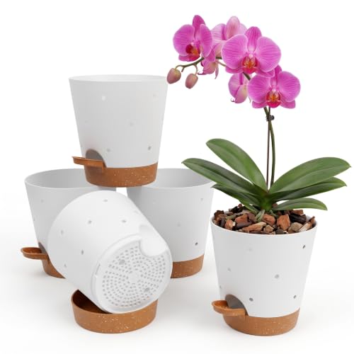 Orchid Pots with Holes (White+brown-5pack)