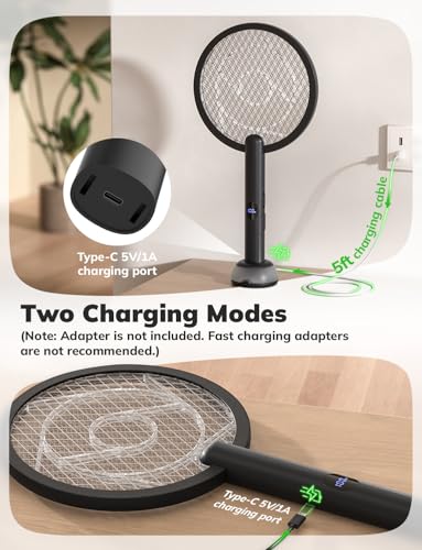 Electric Fly Swatter 4000V Bug Zapper Racket (Black Grey)