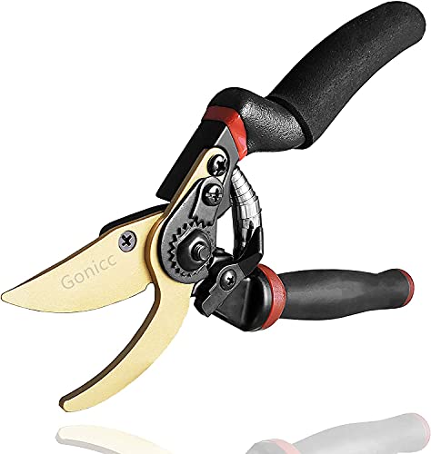 8.5" Professional Rotating Bypass Titanium Pruning Shears (Golden Rotating Titanium Bypass Pruning Shears)