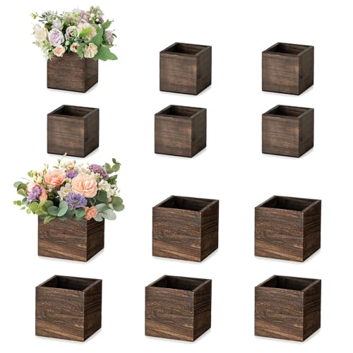 Small Wooden Box for Centerpiece (Brown / Square 4"+5"-12 Pcs)