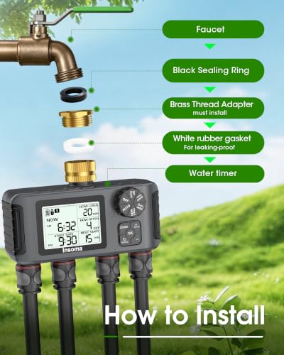 Water Timer with Brass Inlet (Black / 4 Outlets)
