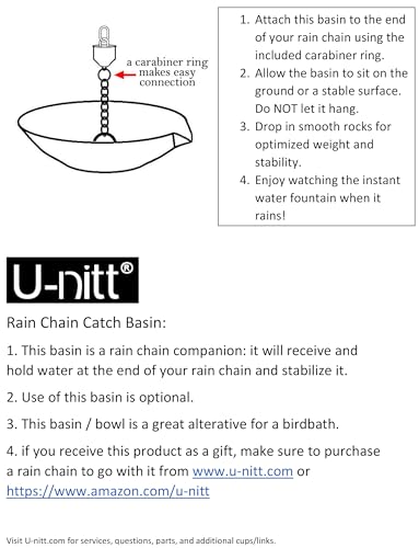 10" Spill Bowl Downspout Catch Basin for Rain Chain Anchoring & Stake (10")