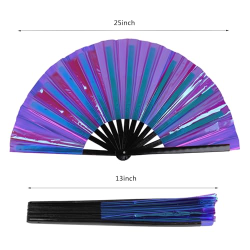 Large Holographic Folding Hand Fan for Line Dance (Purple)