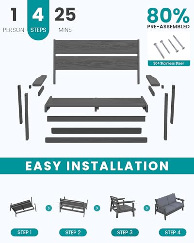 HDPE Outdoor Loveseat (Grey/Grey)