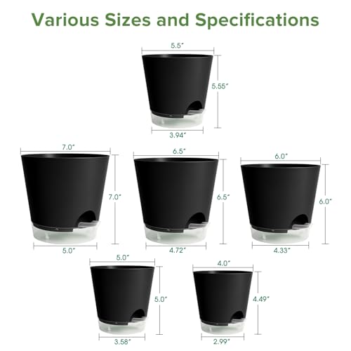2026 Upgraded Self Watering Plant Pots with Drainage Hole (7-black-upgraded / 7+6.5+6+5.5+5+4 inch)