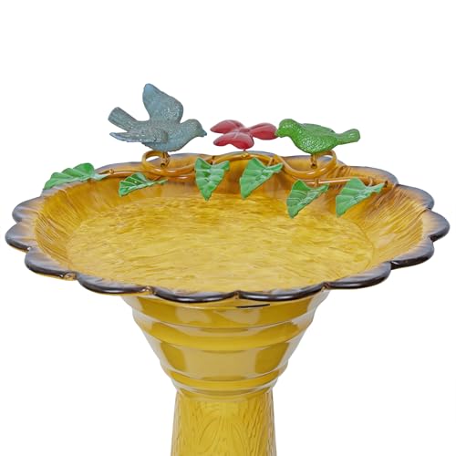 ORS112YL Vintage Metal Pedestal Birdbath with Stand (Yellow)