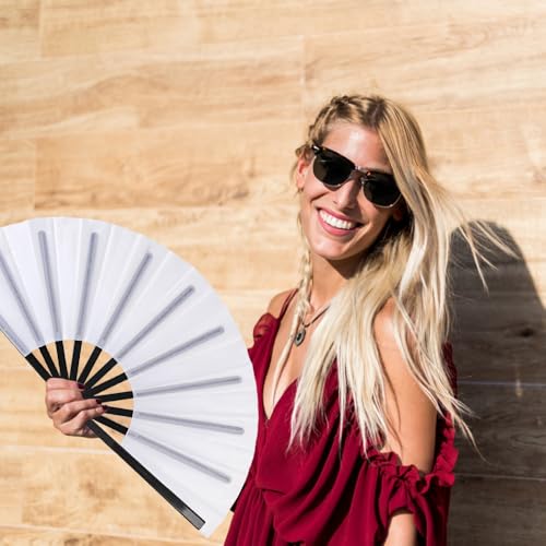2 Pack Large Folding Hand Fan for Line Dance & Popping (Black Pole White)