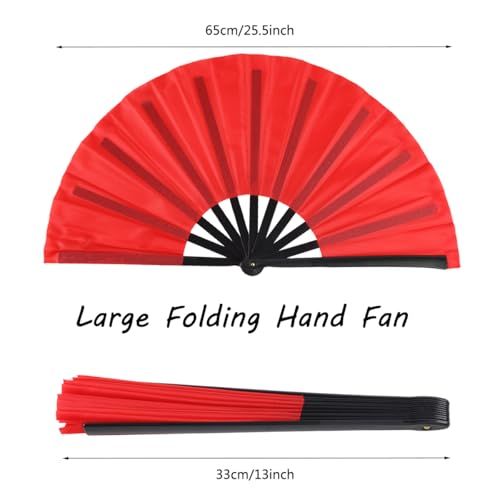 2 Pack Large Folding Hand Fan for Men (Black & Red)