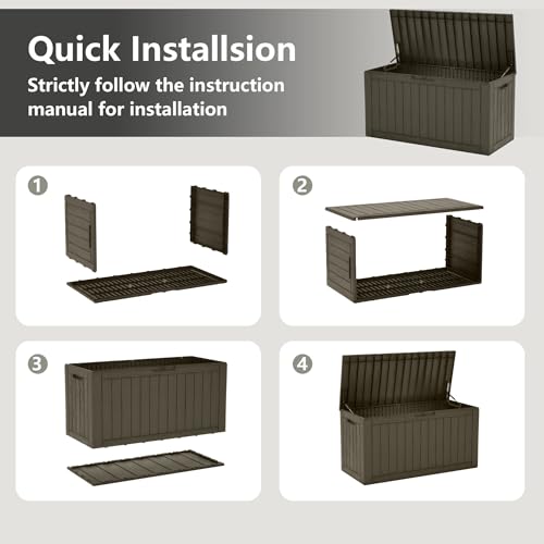 140 Gallon Outdoor Storage Box Waterproof Deck Box for Patio (Grey / 140 Gallon)