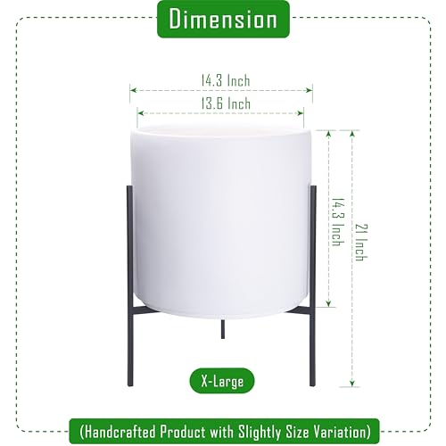 Cylinder Planter Pot with Metal Stand (X-Large 14 Inch / White)