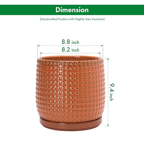 Beaded Ceramic Pot with Saucer (8.8 Inch / Pumpkin)