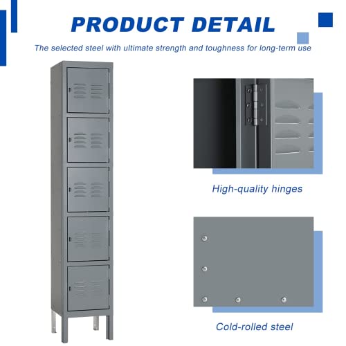 Metal Locker for Employees (Grey / 5 Doors)