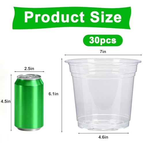 30 Pack 7 Inch Clear Nursery Pots with Drainage Holes (7Inch-30Pack)
